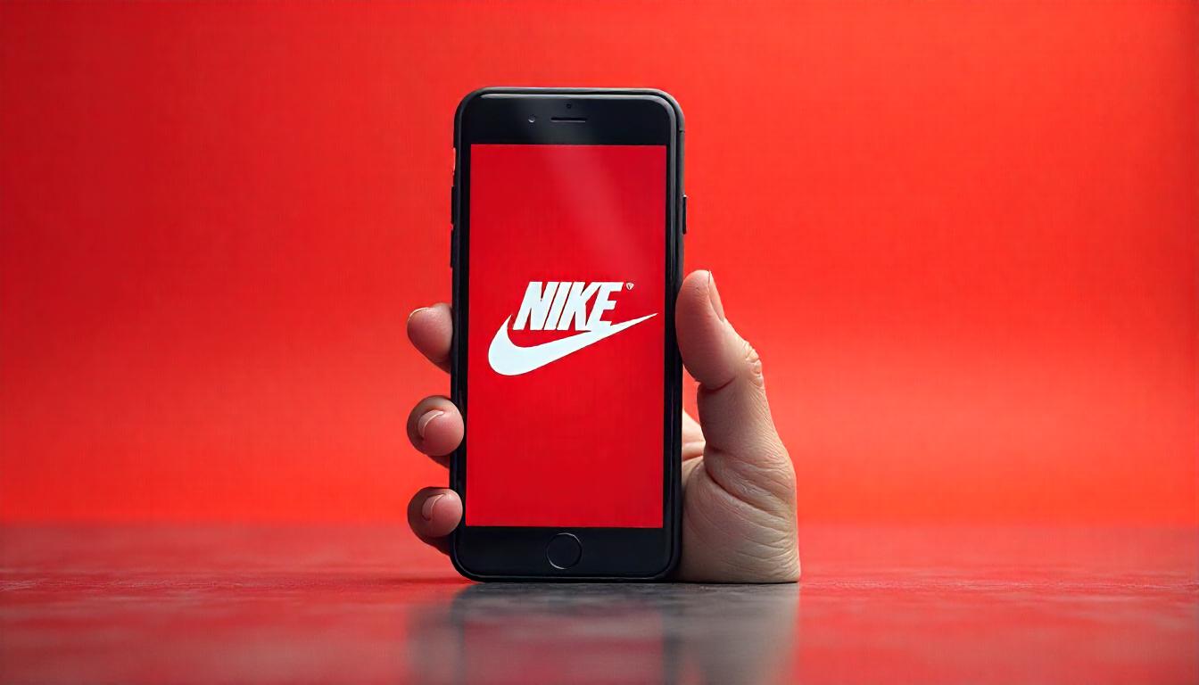 A hand holding a smartphone displaying the Nike logo, symbolizing strong brand identity and customer loyalty built through strategic brand communication